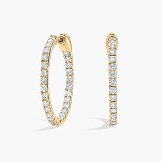 Inside Out Round Hoops, 3/4 Inch Diameter In 14K Yellow Gold (1 Ct. tw. - H-I / SI1-SI2)